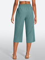 IUGA High Waisted Adjustable Drawstring Wide Leg Capris With Pockets | Affordable Yoga Leggings & Activewear by IUGA