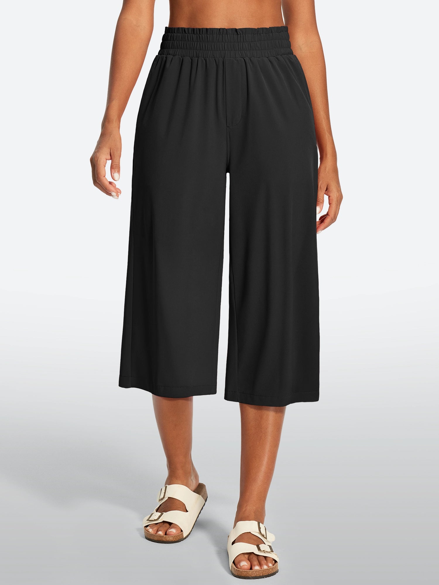 IUGA High Waisted Adjustable Drawstring Wide Leg Capris With Pockets | Affordable Yoga Leggings & Activewear by IUGA