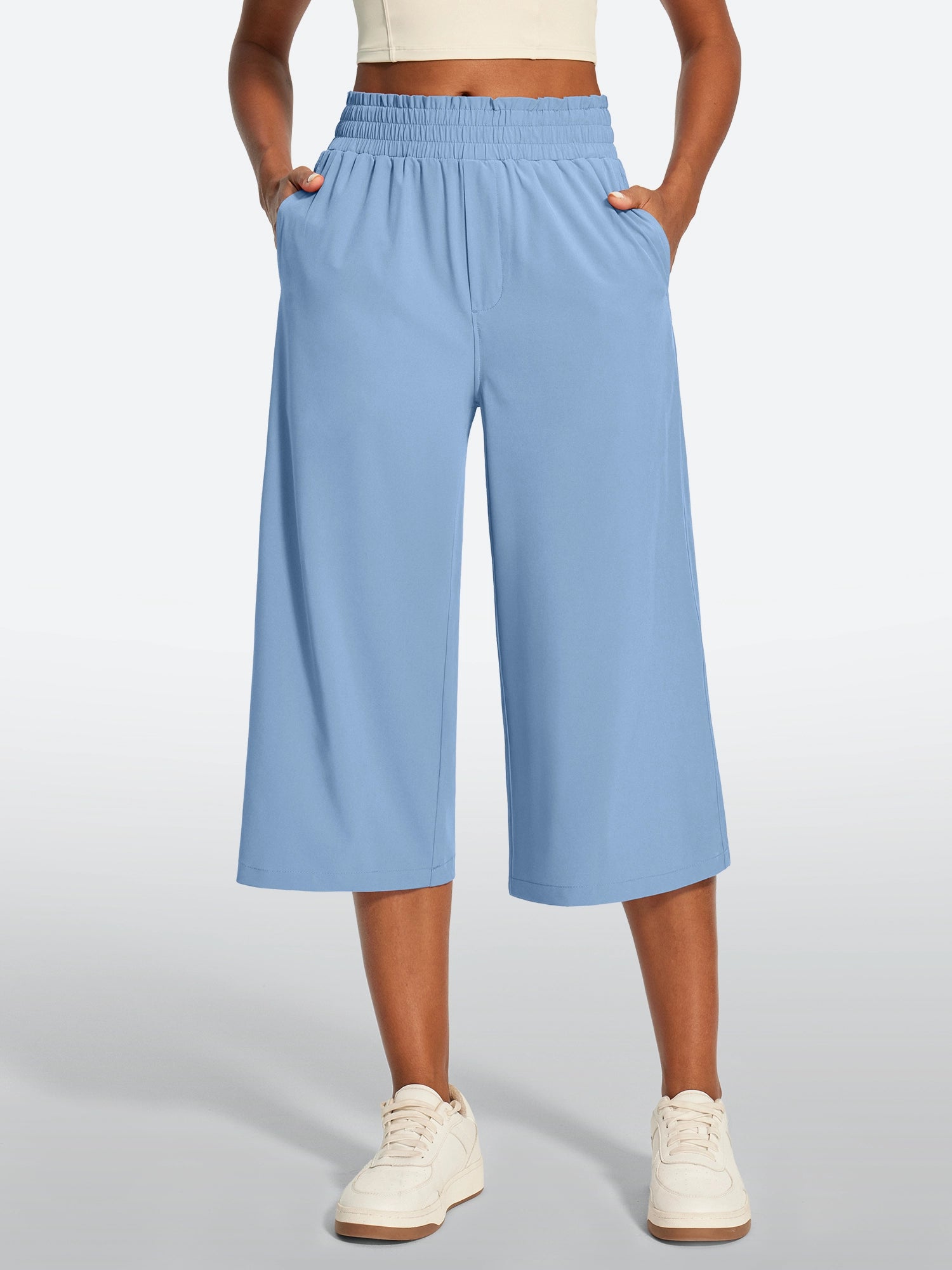 IUGA High Waisted Adjustable Drawstring Wide Leg Capris With Pockets | Affordable Yoga Leggings & Activewear by IUGA