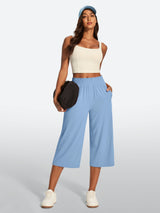 IUGA High Waisted Adjustable Drawstring Wide Leg Capris With Pockets | Affordable Yoga Leggings & Activewear by IUGA