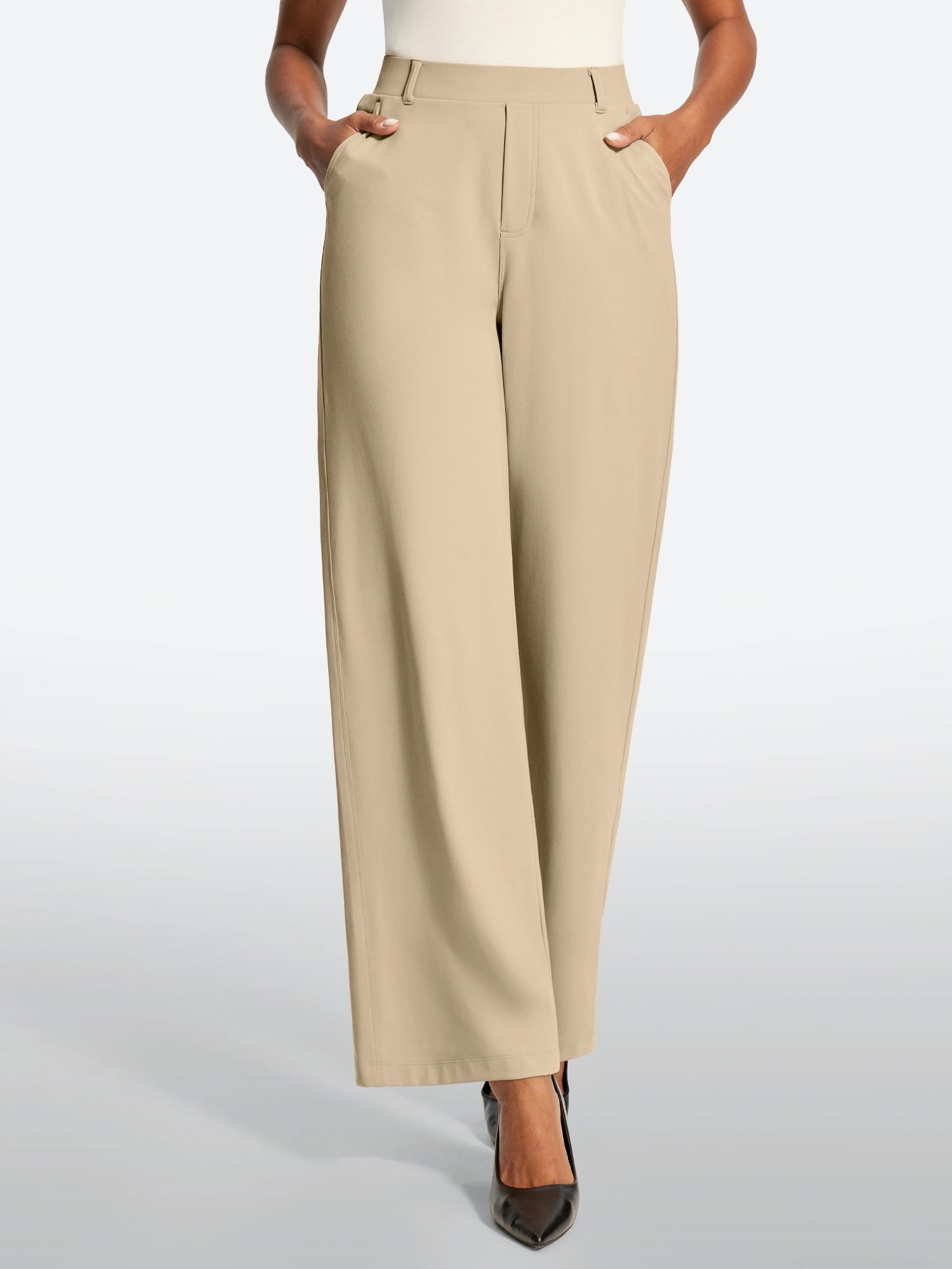 IUGA High Waisted Stretchy Wide Leg Pull On Work Pants With Pockets