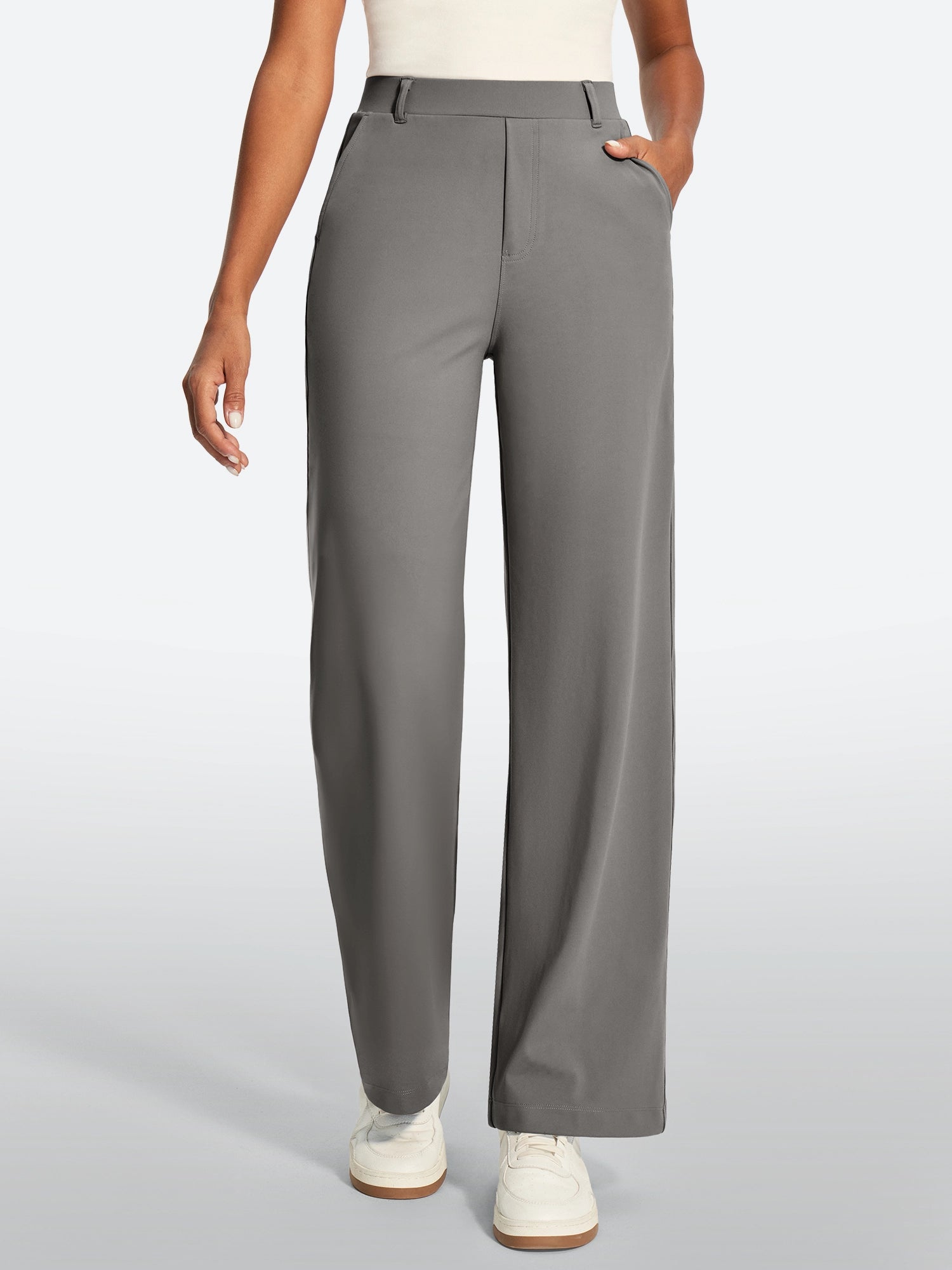 IUGA High Waisted Stretchy Wide Leg Pull On Work Pants With Pockets