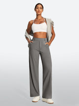 IUGA High Waisted Stretchy Wide Leg Pull On Work Pants With Pockets