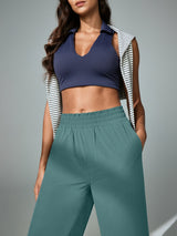 IUGA High Waisted Adjustable Drawstring Wide Leg Capris With Pockets | Affordable Yoga Leggings & Activewear by IUGA