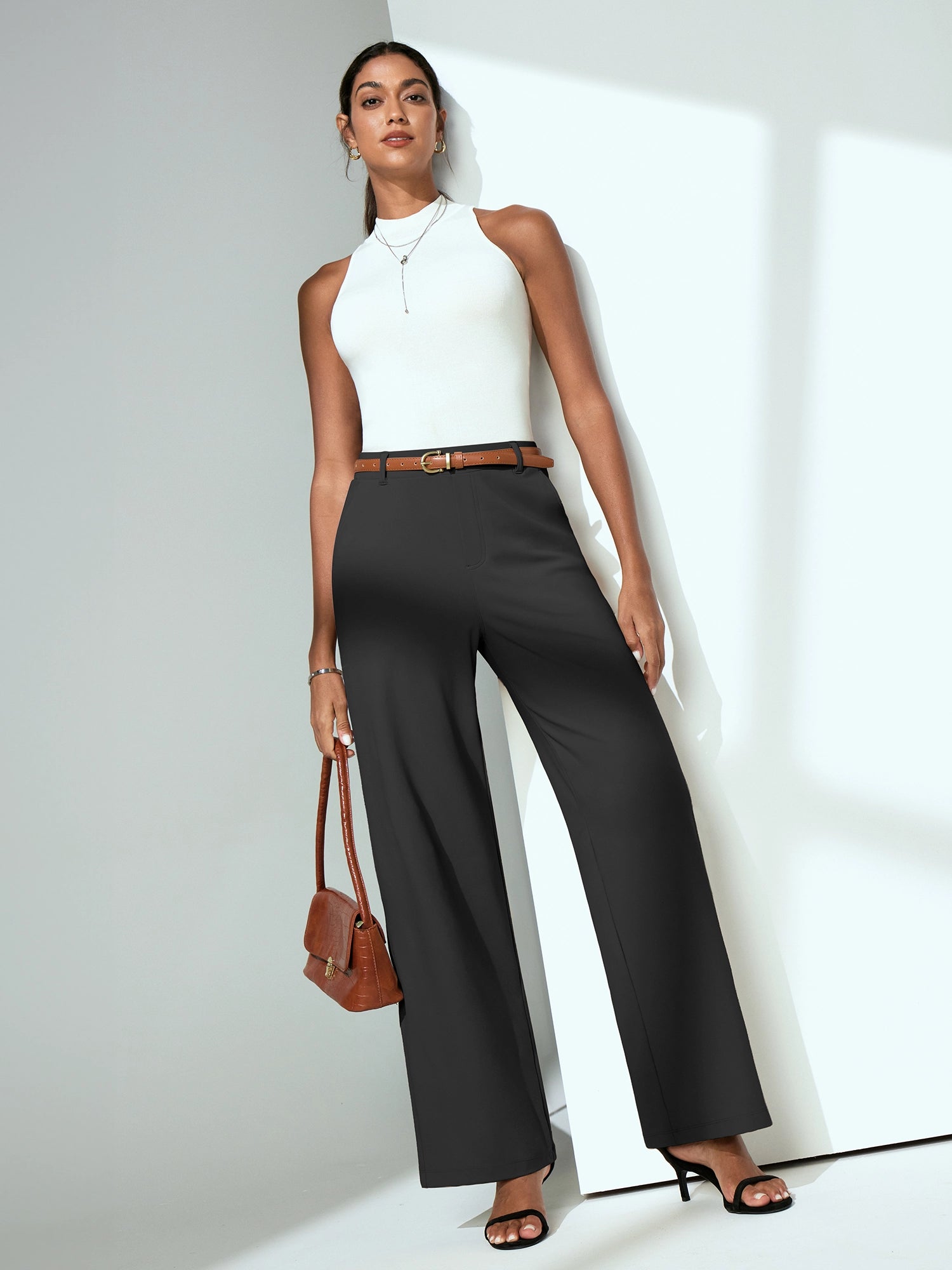 IUGA High Waisted Stretchy Wide Leg Pull On Work Pants With Pockets