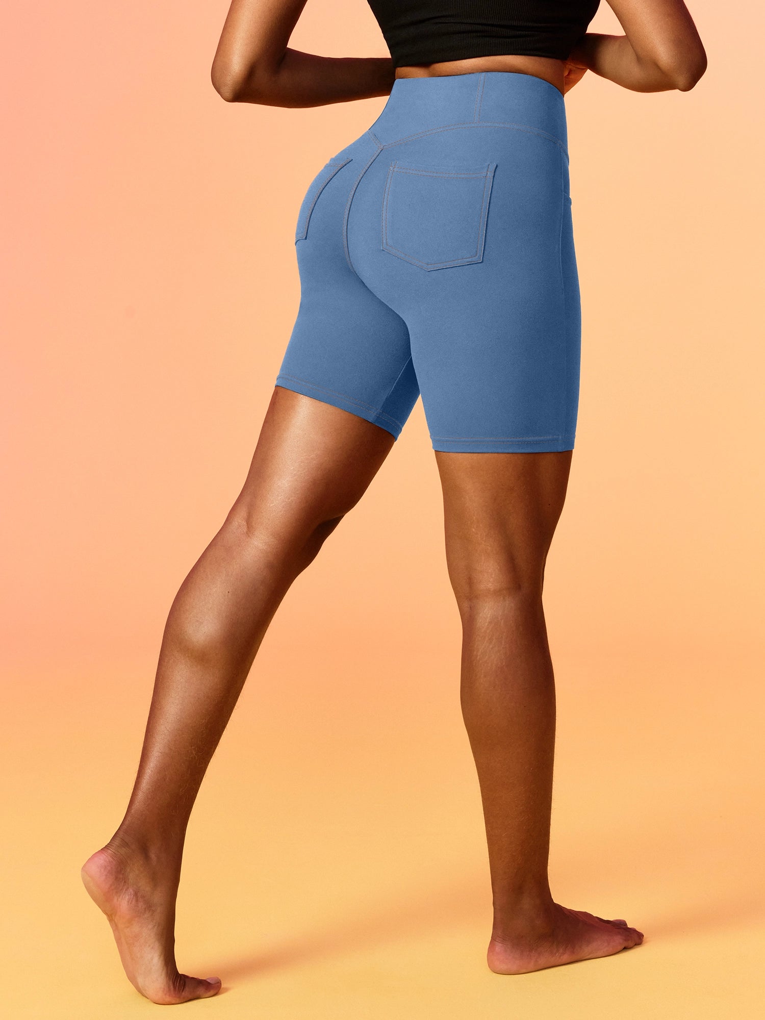 IUGA 7'' FlexTight Faux Denim High Waist Biker Shorts With Pockets