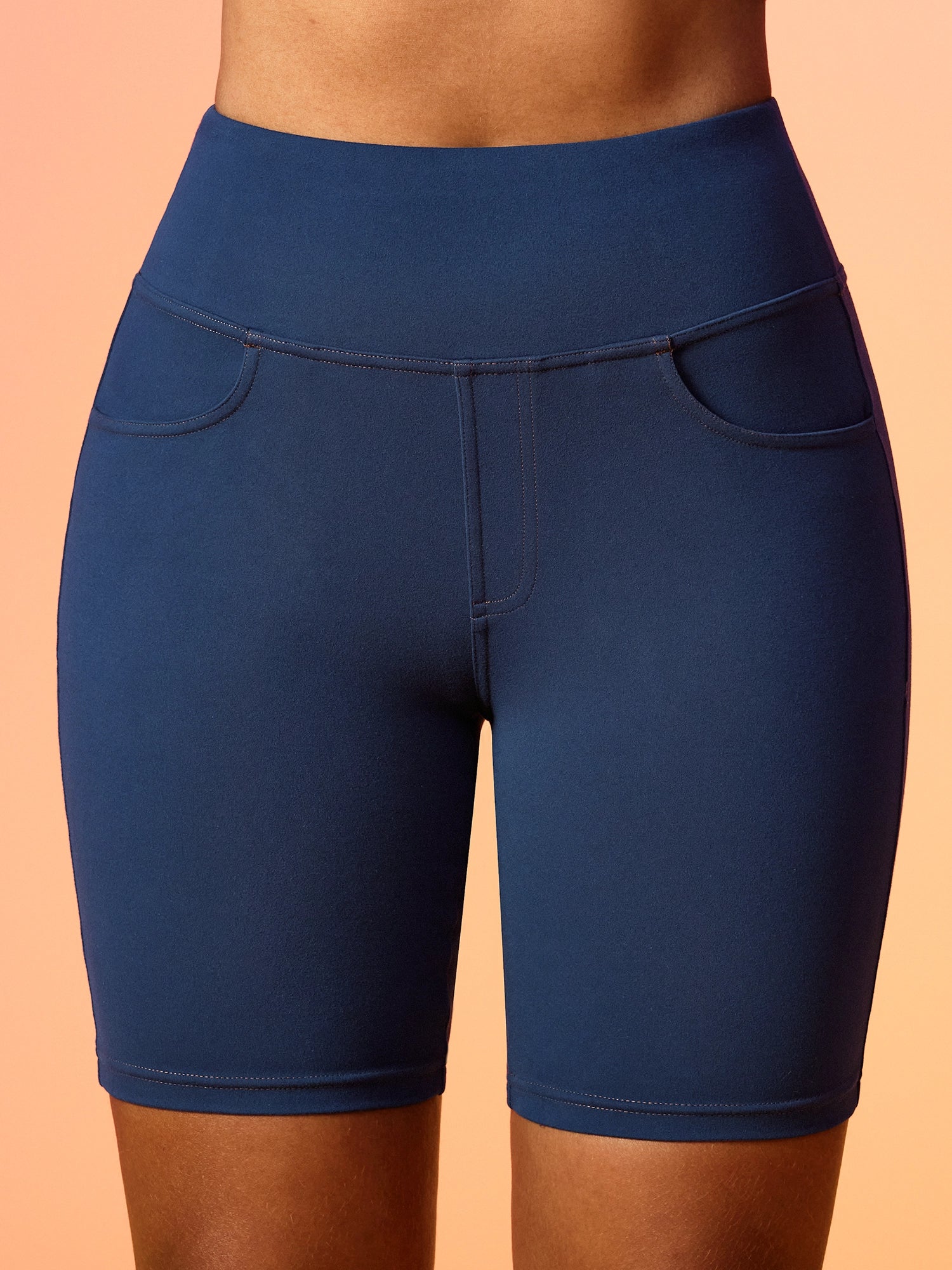 IUGA 7'' FlexTight Faux Denim High Waist Biker Shorts With Pockets