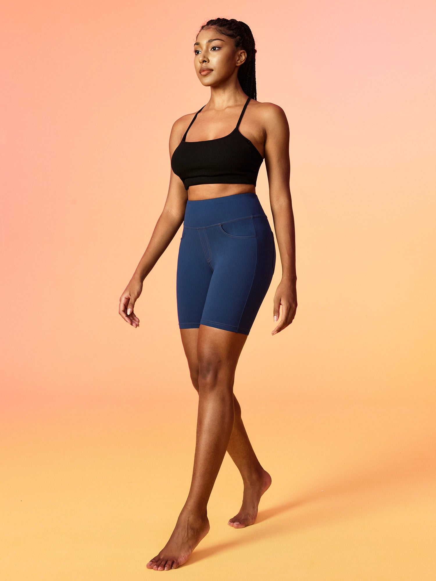 IUGA 7'' FlexTight Faux Denim High Waist Biker Shorts With Pockets