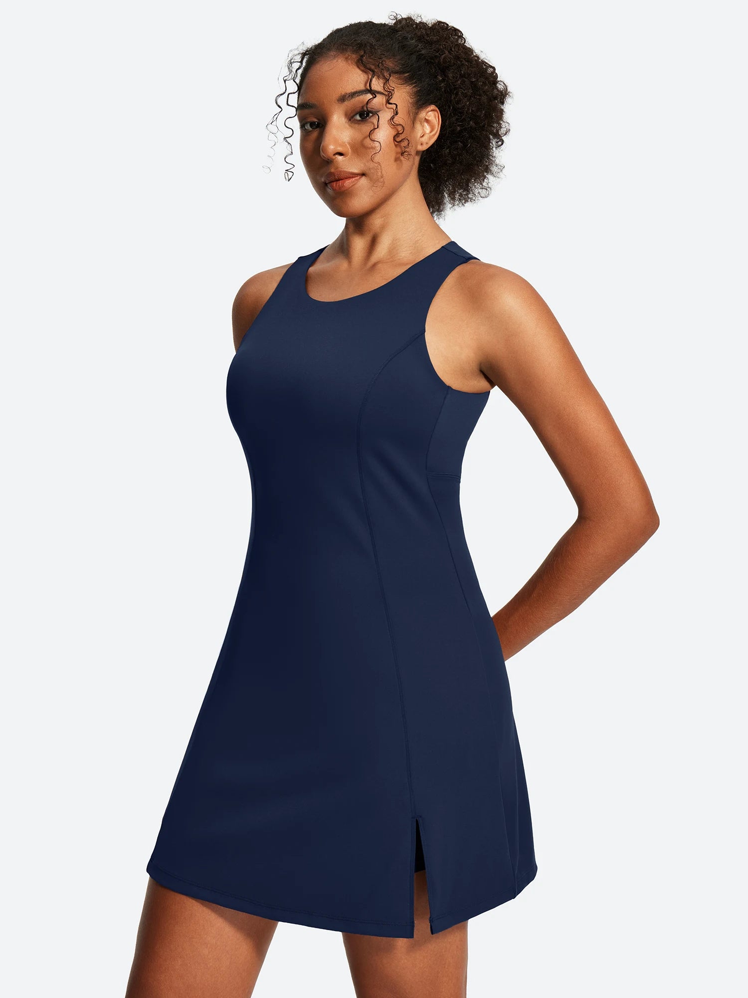 IUGA Open Back Sleeveless Tennis Dress With Built-in Shorts & Pockets | Affordable Yoga Leggings & Activewear by IUGA