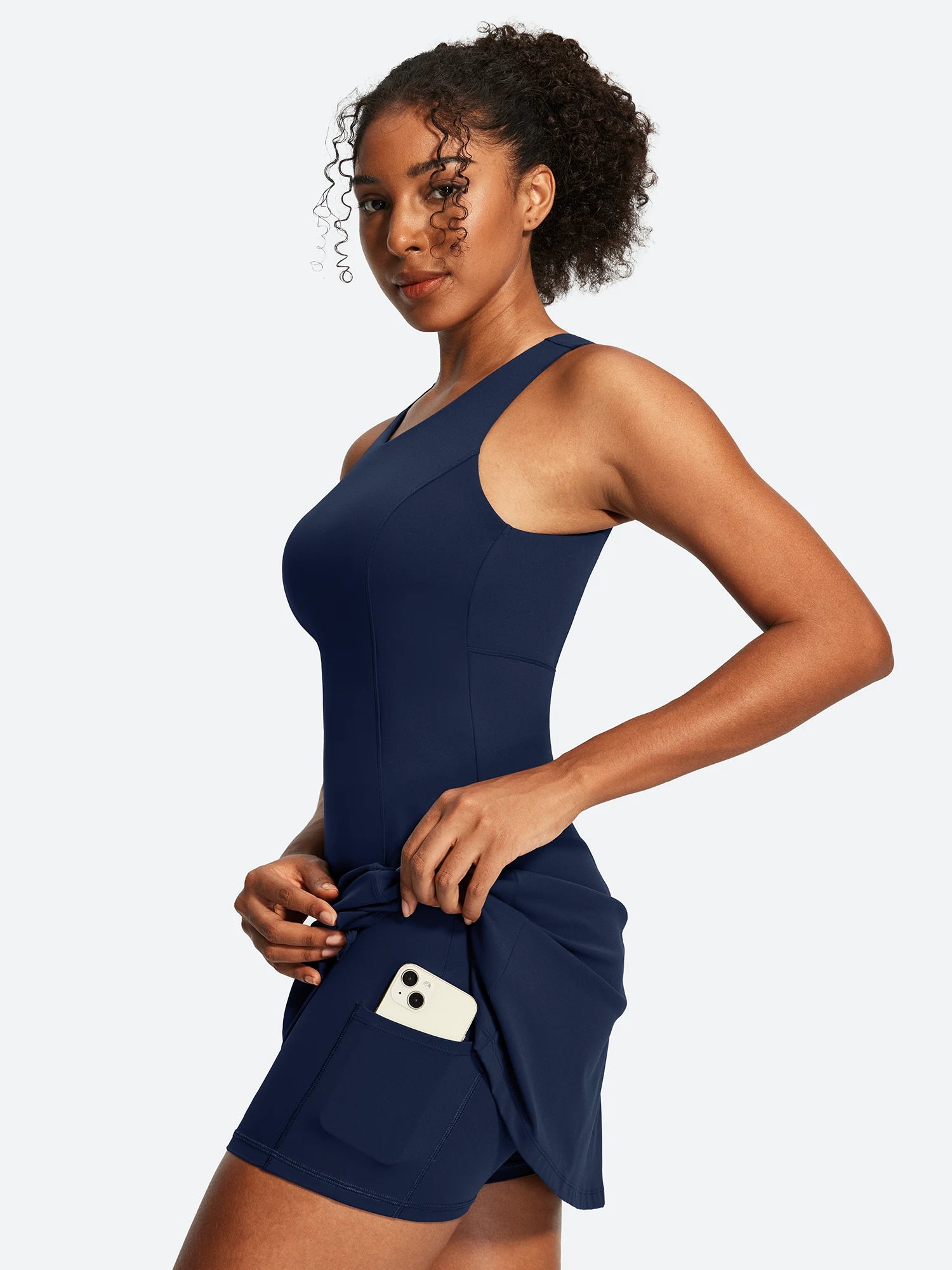 IUGA Open Back Sleeveless Tennis Dress With Built-in Shorts & Pockets | Affordable Yoga Leggings & Activewear by IUGA