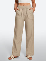 IUGA Cotton Linen Pull-On Wide Leg Pants With Pockets | Affordable Yoga Leggings & Activewear by IUGA