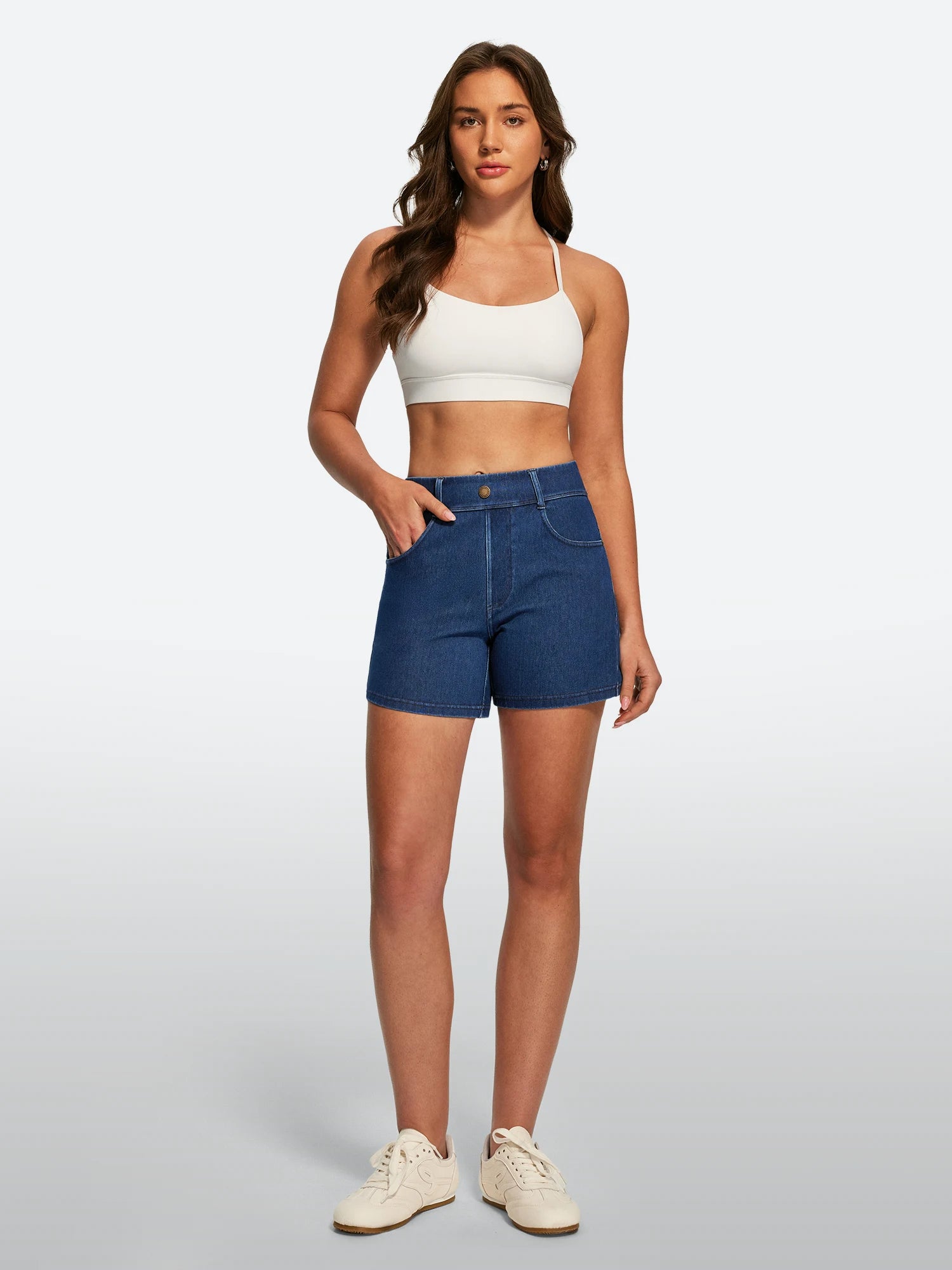 IUGA FlexDenim® Pull On Stretchy High Waist Denim Shorts With Pockets
