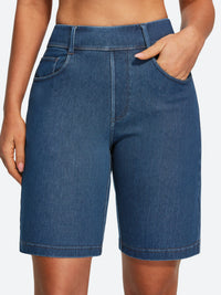 IUGA FlexDenim® Pull On High Waisted Knee Length Loose Fit Jean Shorts With Pockets | Affordable Yoga Leggings & Activewear by IUGA