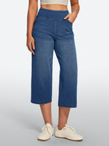 IUGA Pull On Stretchy High Waisted  Wide Leg Capri Jeans With Pockets | Affordable Yoga Leggings & Activewear by IUGA