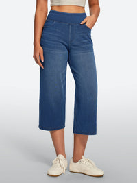 IUGA Pull On Stretchy High Waisted  Wide Leg Capri Jeans With Pockets | Affordable Yoga Leggings & Activewear by IUGA