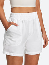 IUGA High Waisted Pull-On Comfy Linen Shorts With Pockets | Affordable Yoga Leggings & Activewear by IUGA