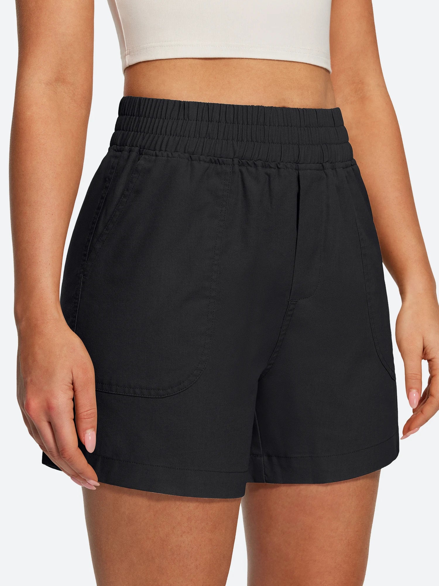 IUGA High Waisted Pull-On Comfy Linen Shorts With Pockets | Affordable Yoga Leggings & Activewear by IUGA