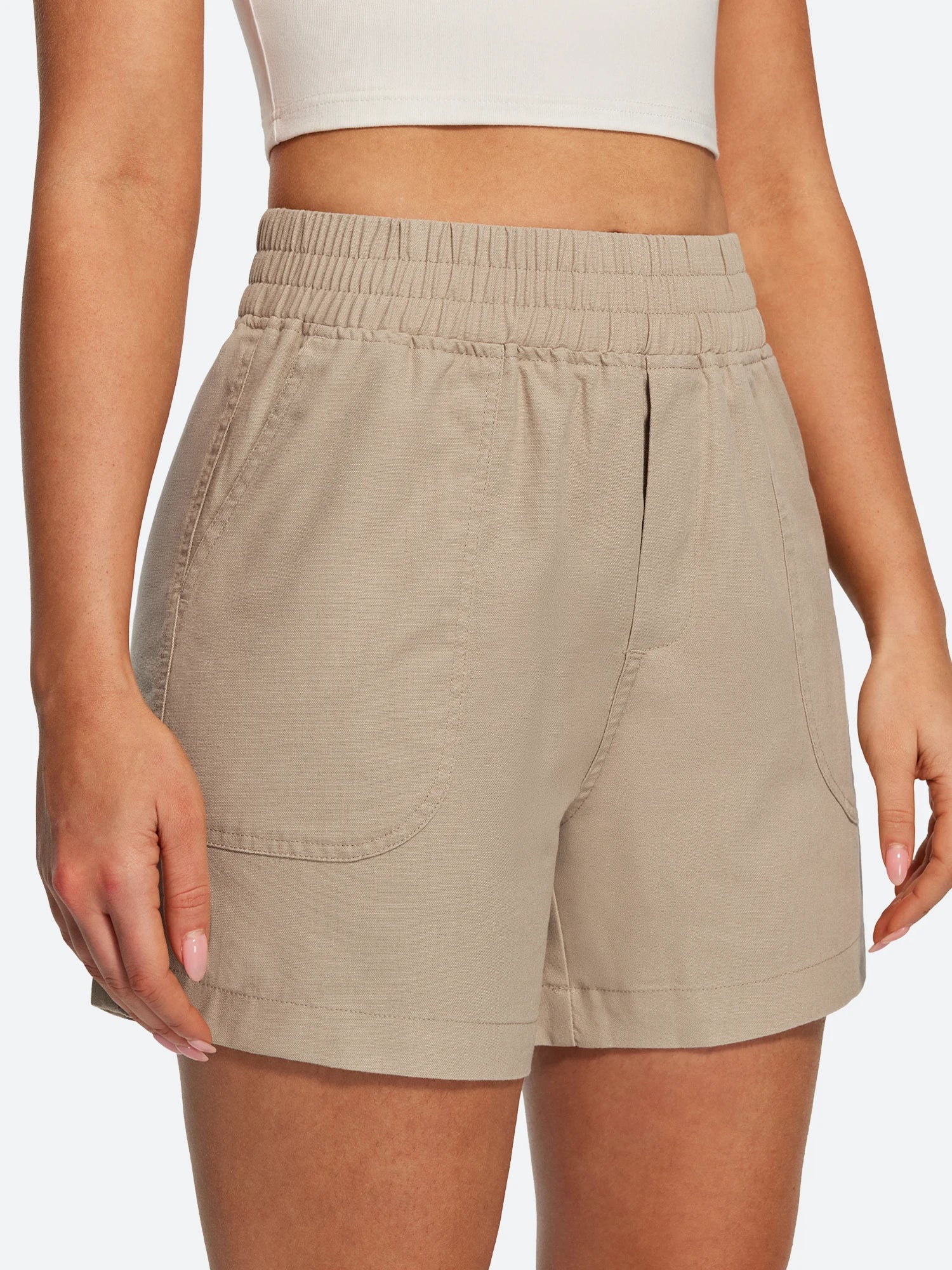 IUGA High Waisted Pull-On Comfy Linen Shorts With Pockets | Affordable Yoga Leggings & Activewear by IUGA