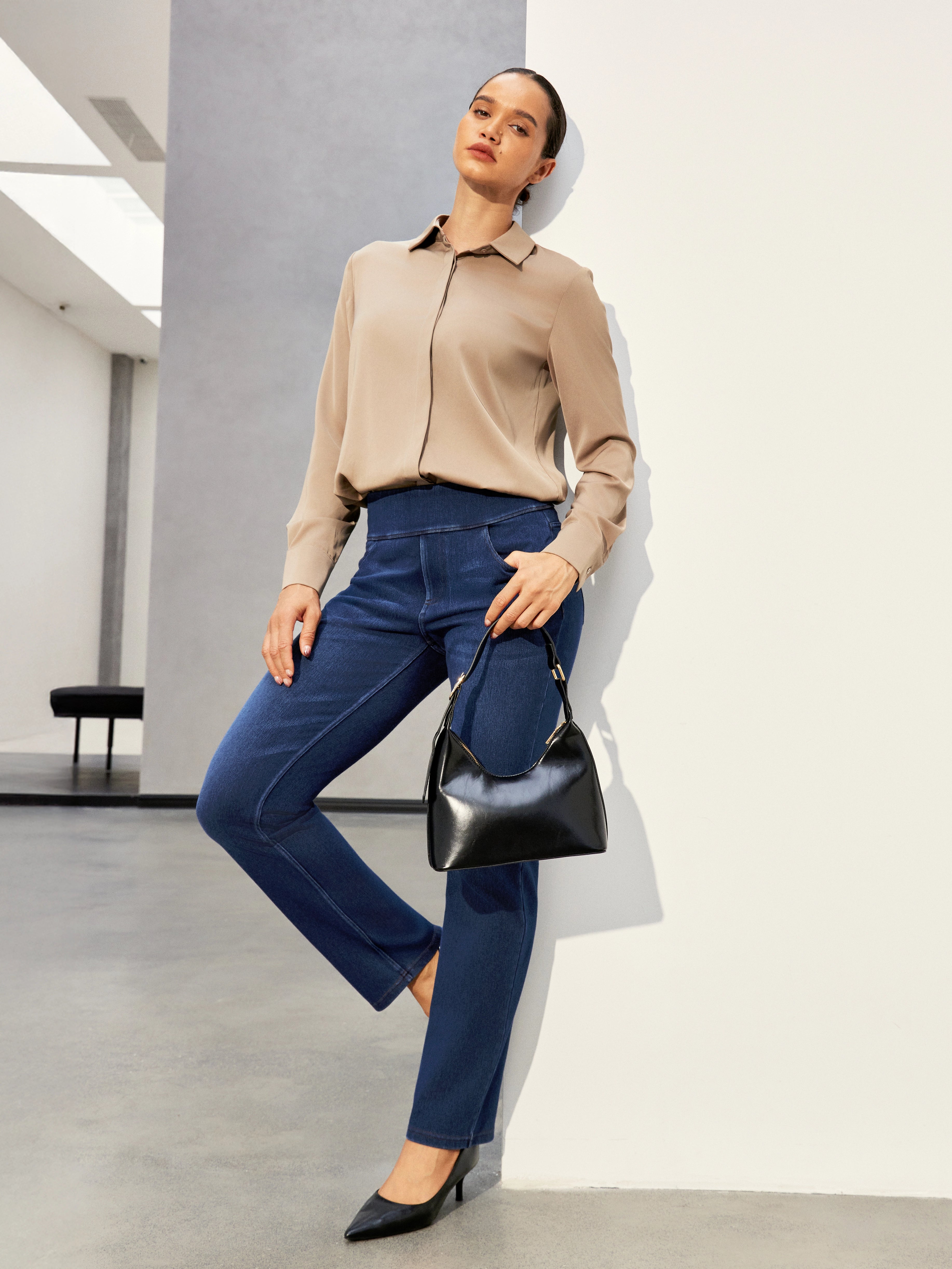 IUGA FlexDenim® High Waist Stretch Pull On Straight-Leg Jeans With Pockets