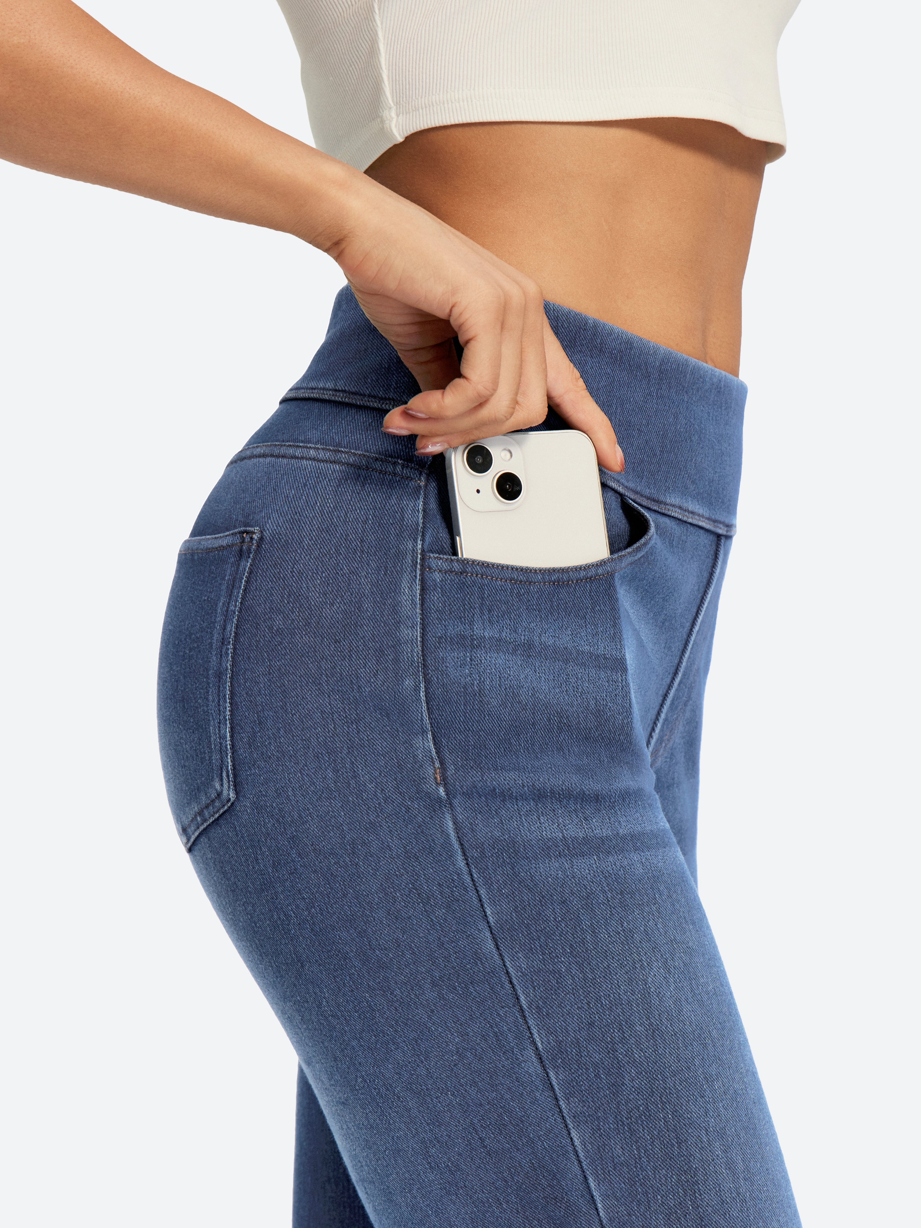 IUGA FlexDenim® High Waist Stretch Pull On Straight-Leg Jeans With Pockets