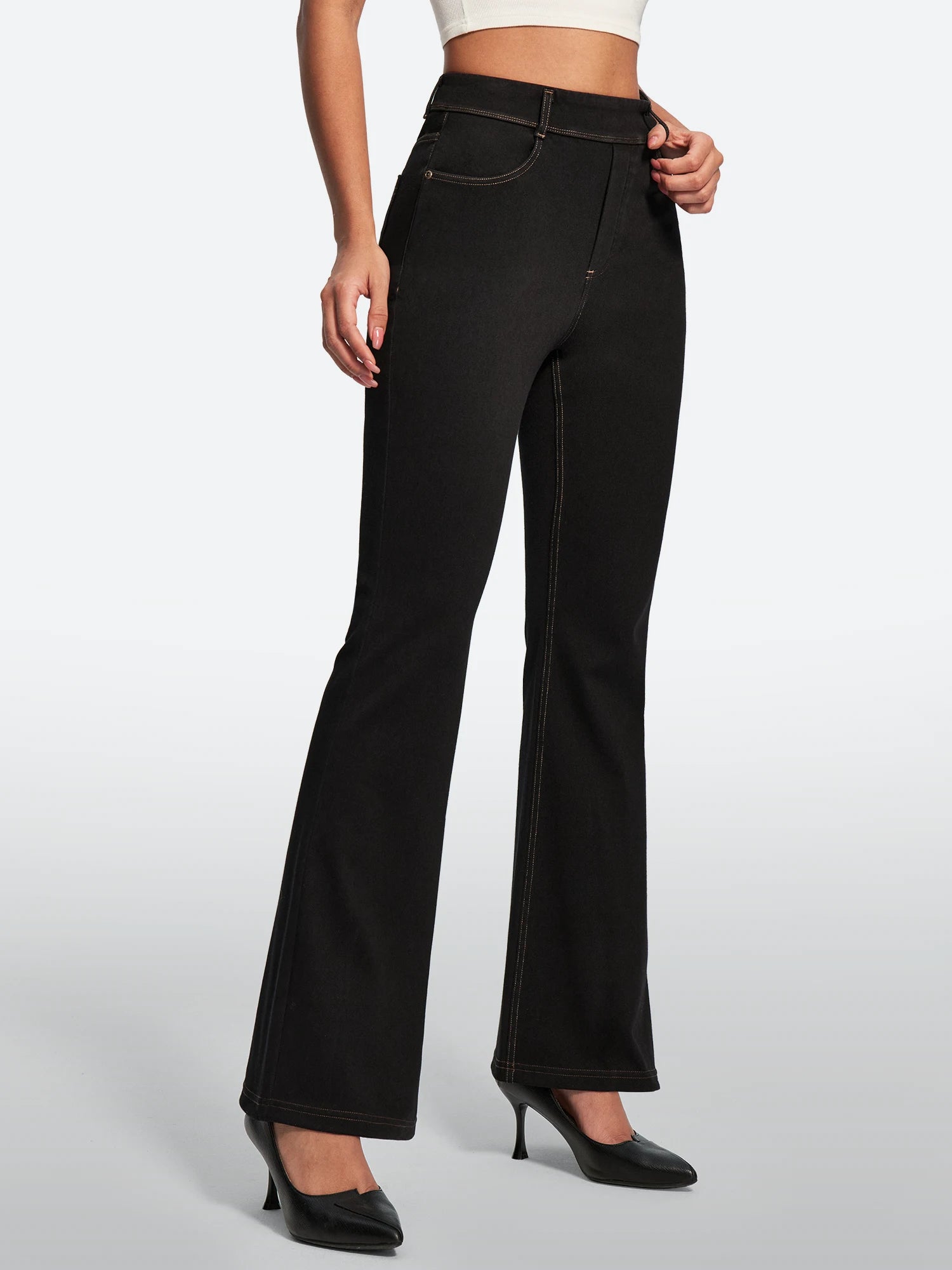 IUGA FlexDenim® Stretch Pull On High Waist Bootcut Jeans With Pockets