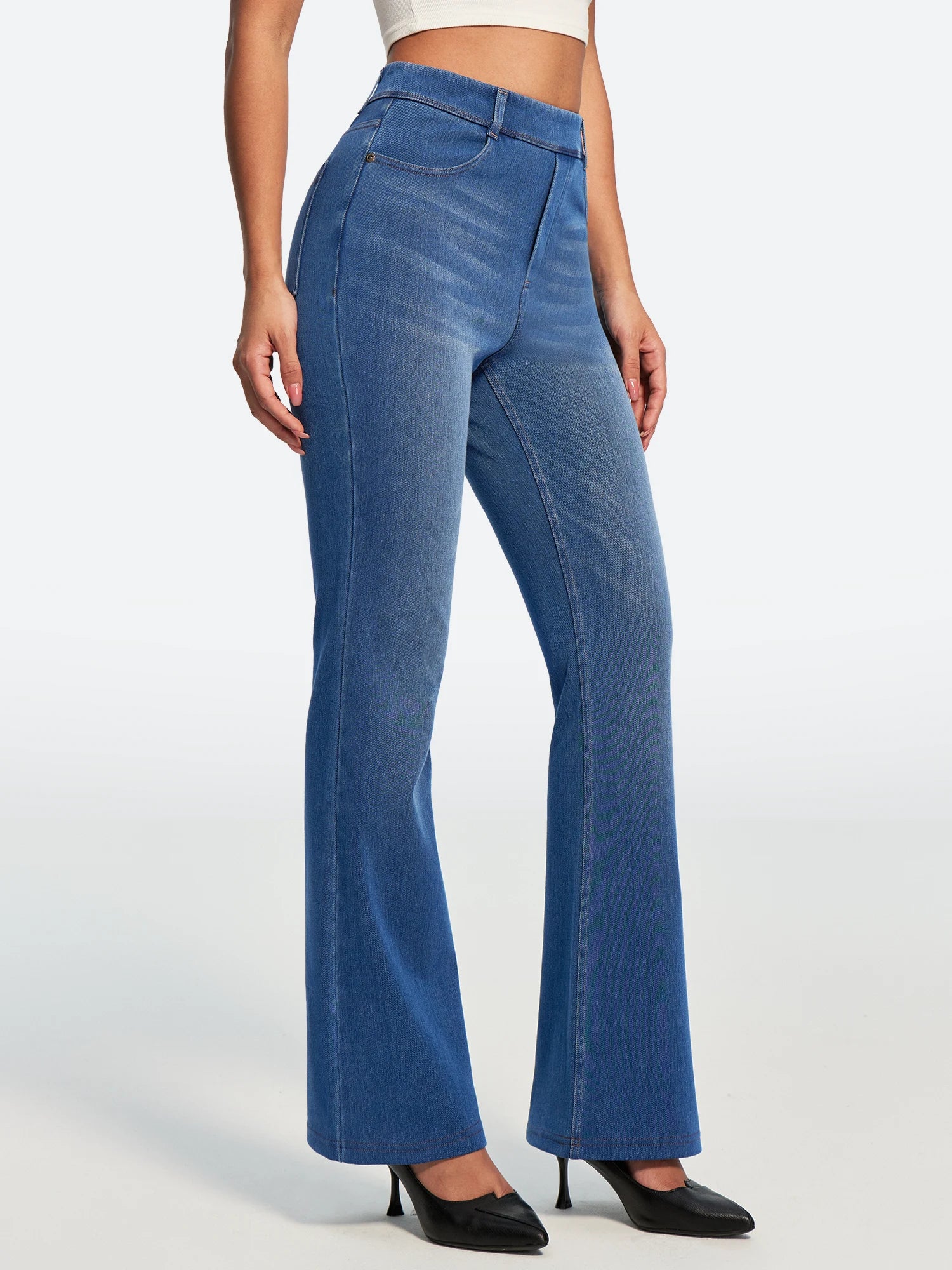 IUGA FlexDenim® Stretch Pull On High Waist Bootcut Jeans With Pockets