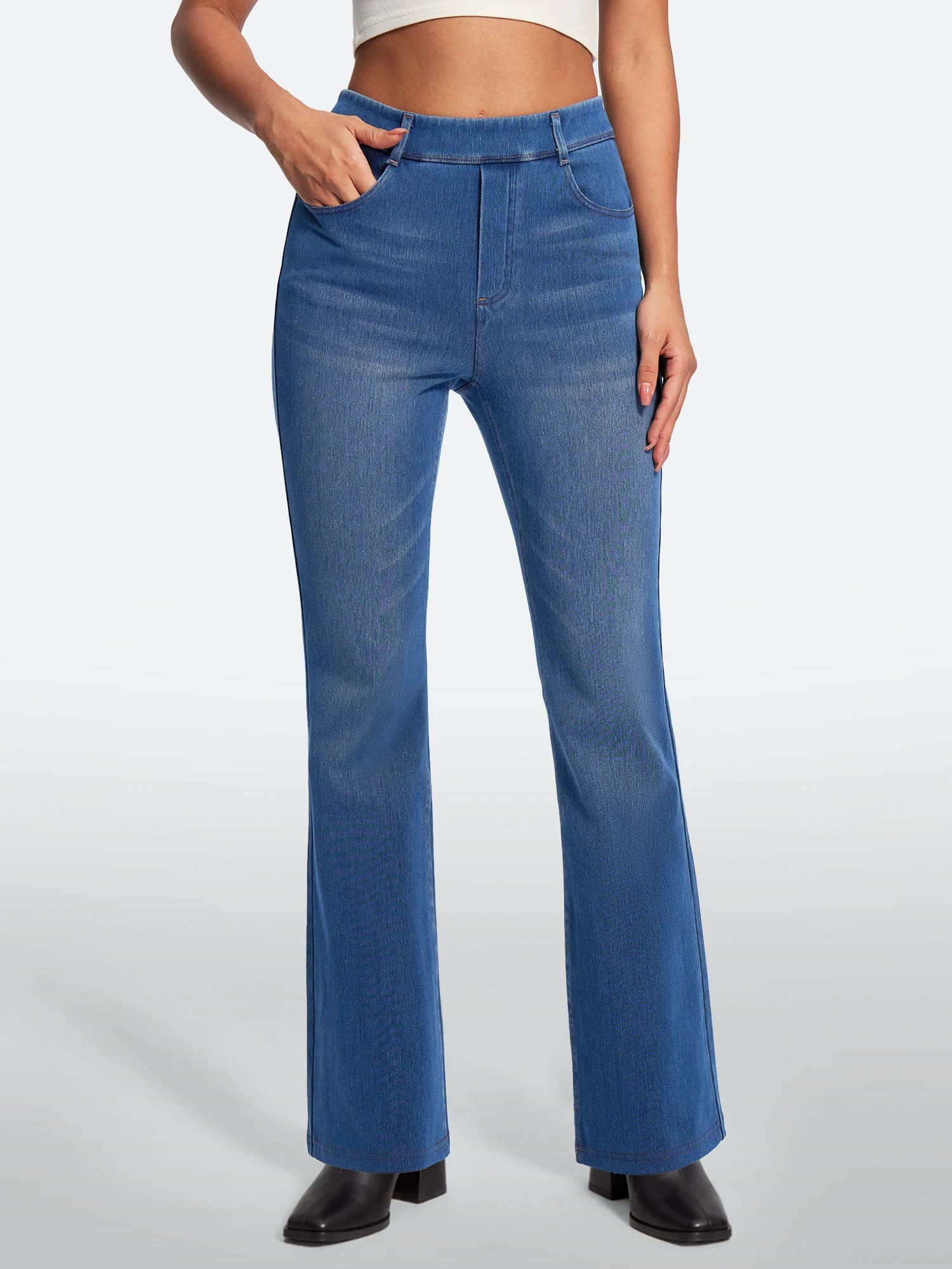 IUGA FlexDenim® Stretch Pull On High Waist Bootcut Jeans With Pockets