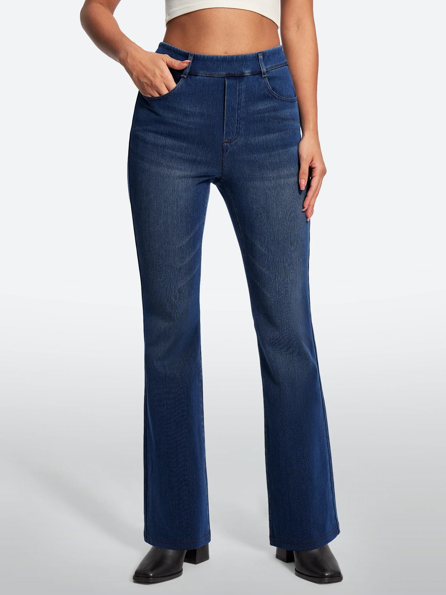 IUGA FlexDenim® Stretch Pull On High Waist Bootcut Jeans With Pockets