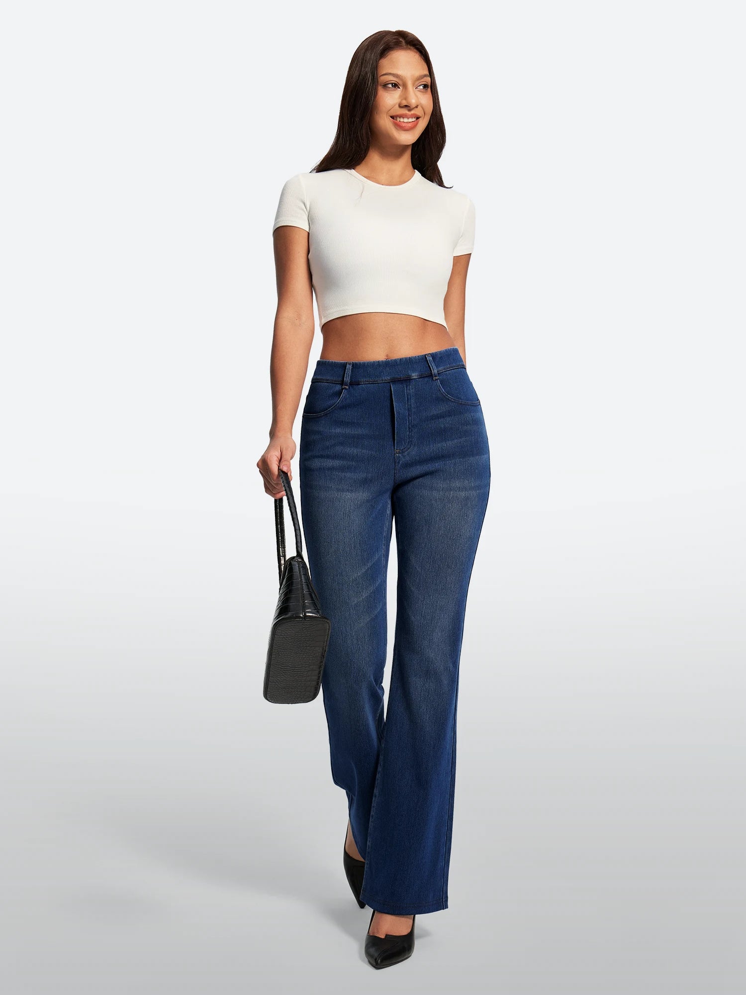 IUGA FlexDenim® Stretch Pull On High Waist Bootcut Jeans With Pockets