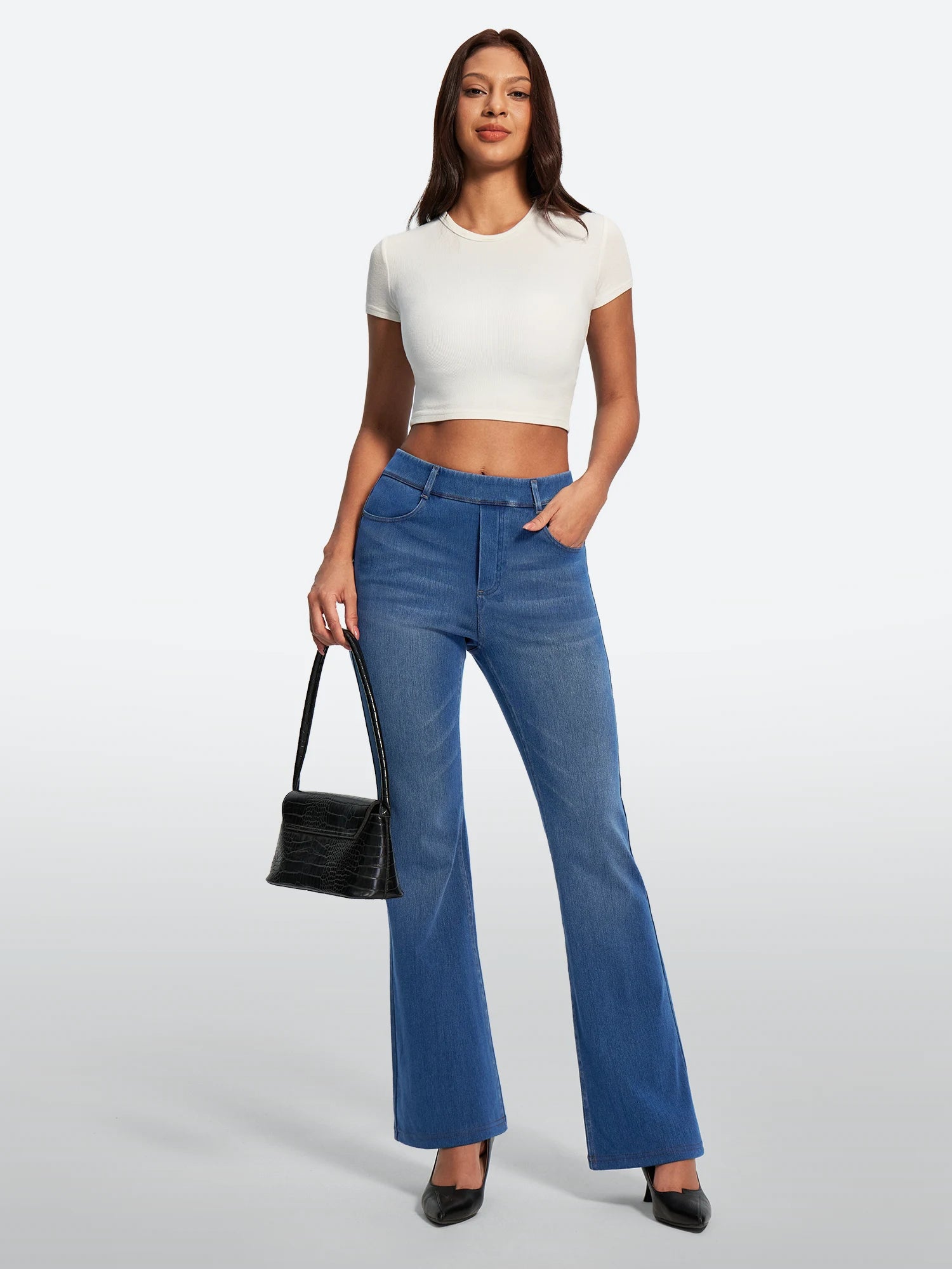 IUGA FlexDenim® Stretch Pull On High Waist Bootcut Jeans With Pockets