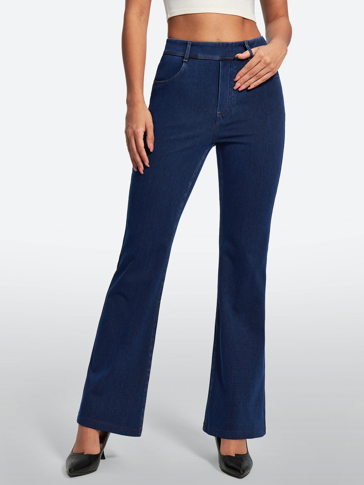 IUGA FlexDenim® Stretch Pull On High Waist Bootcut Jeans With Pockets