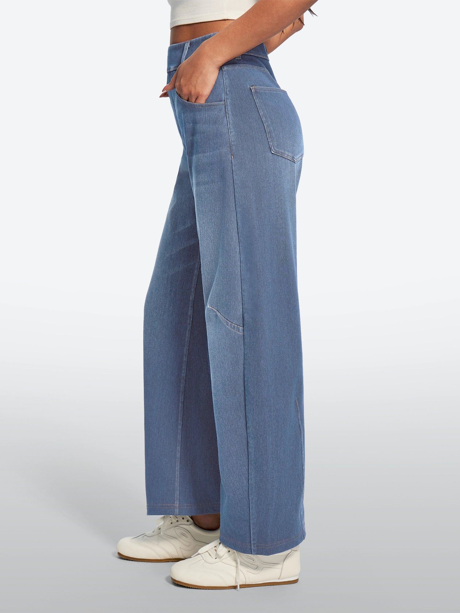 IUGA FlexDenim® Soft Pull-On Barrel-Leg Stretch Denim Pants With 4 Pockets