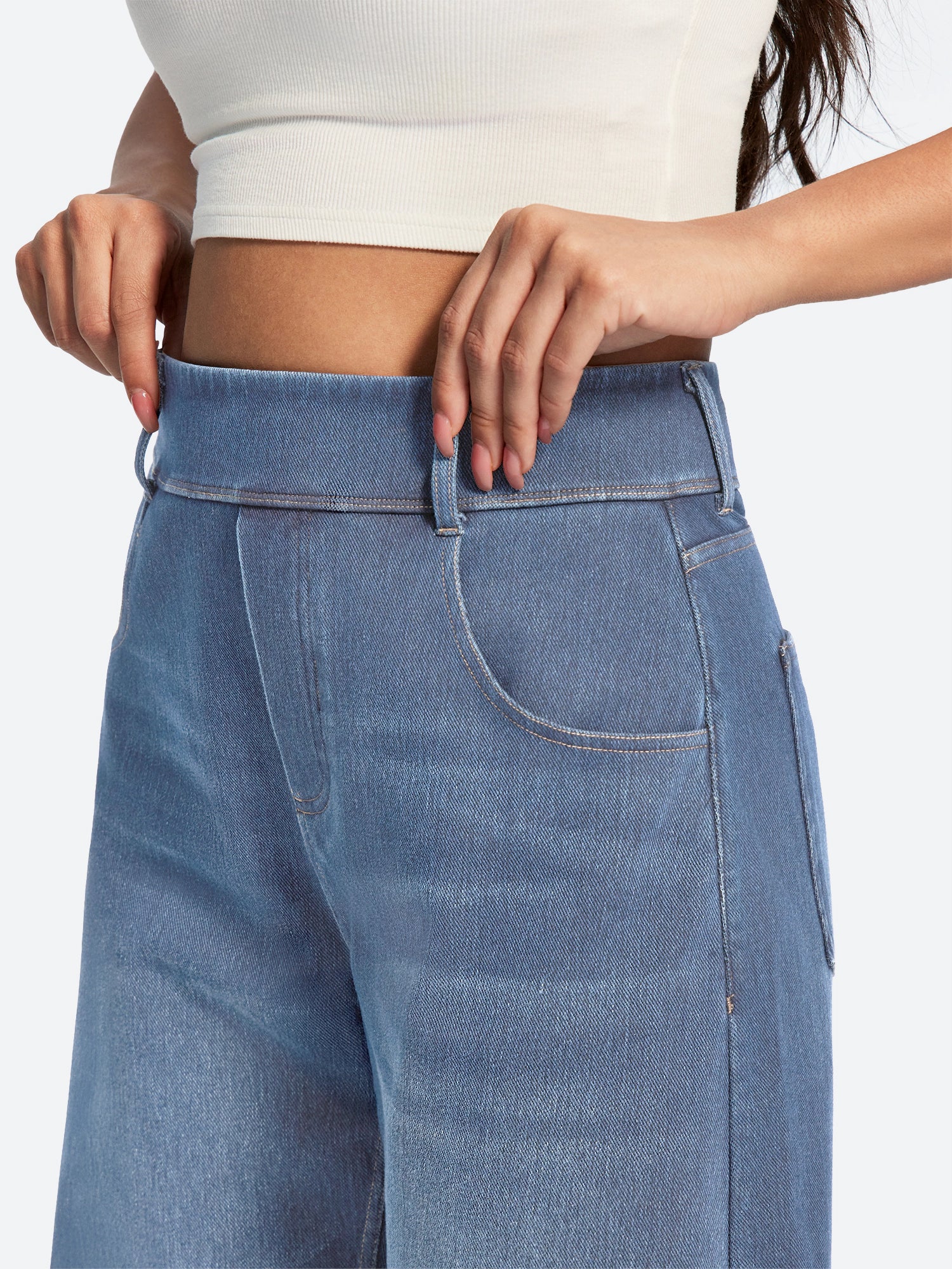 IUGA FlexDenim® Soft Pull-On Barrel-Leg Stretch Denim Pants With 4 Pockets