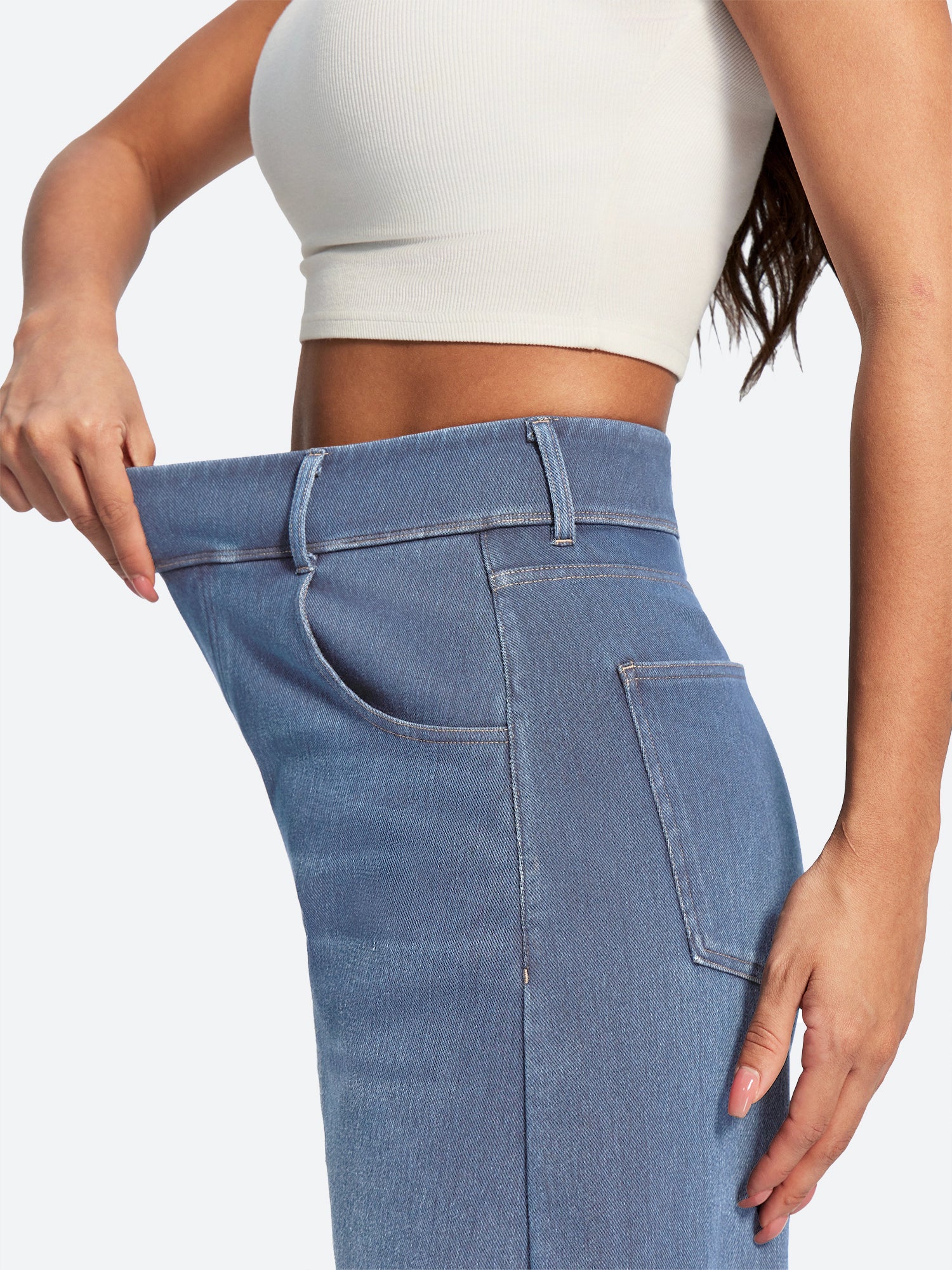 IUGA FlexDenim® Soft Pull-On Barrel-Leg Stretch Denim Pants With 4 Pockets