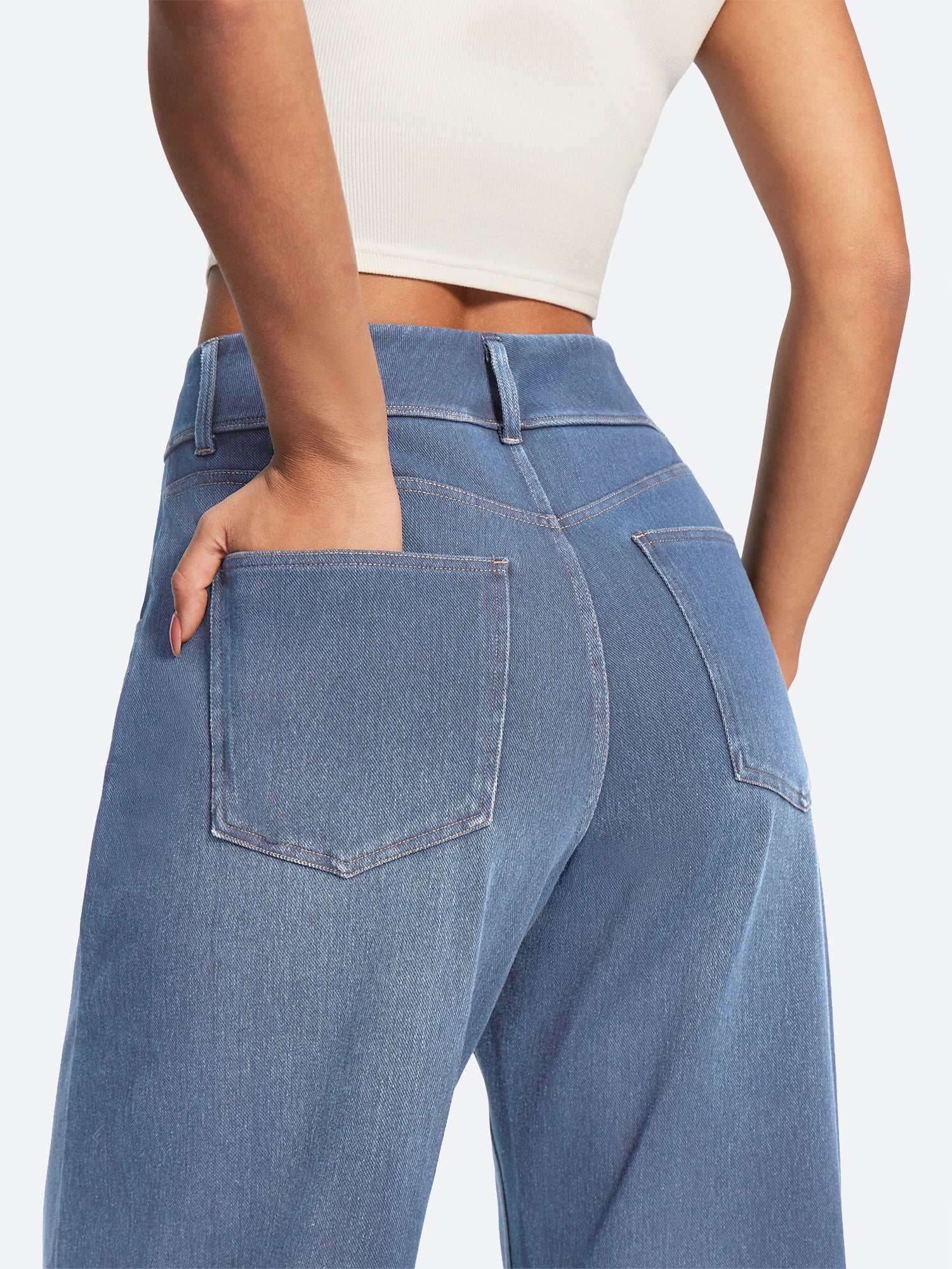 IUGA FlexDenim® Soft Pull-On Barrel-Leg Stretch Denim Pants With 4 Pockets
