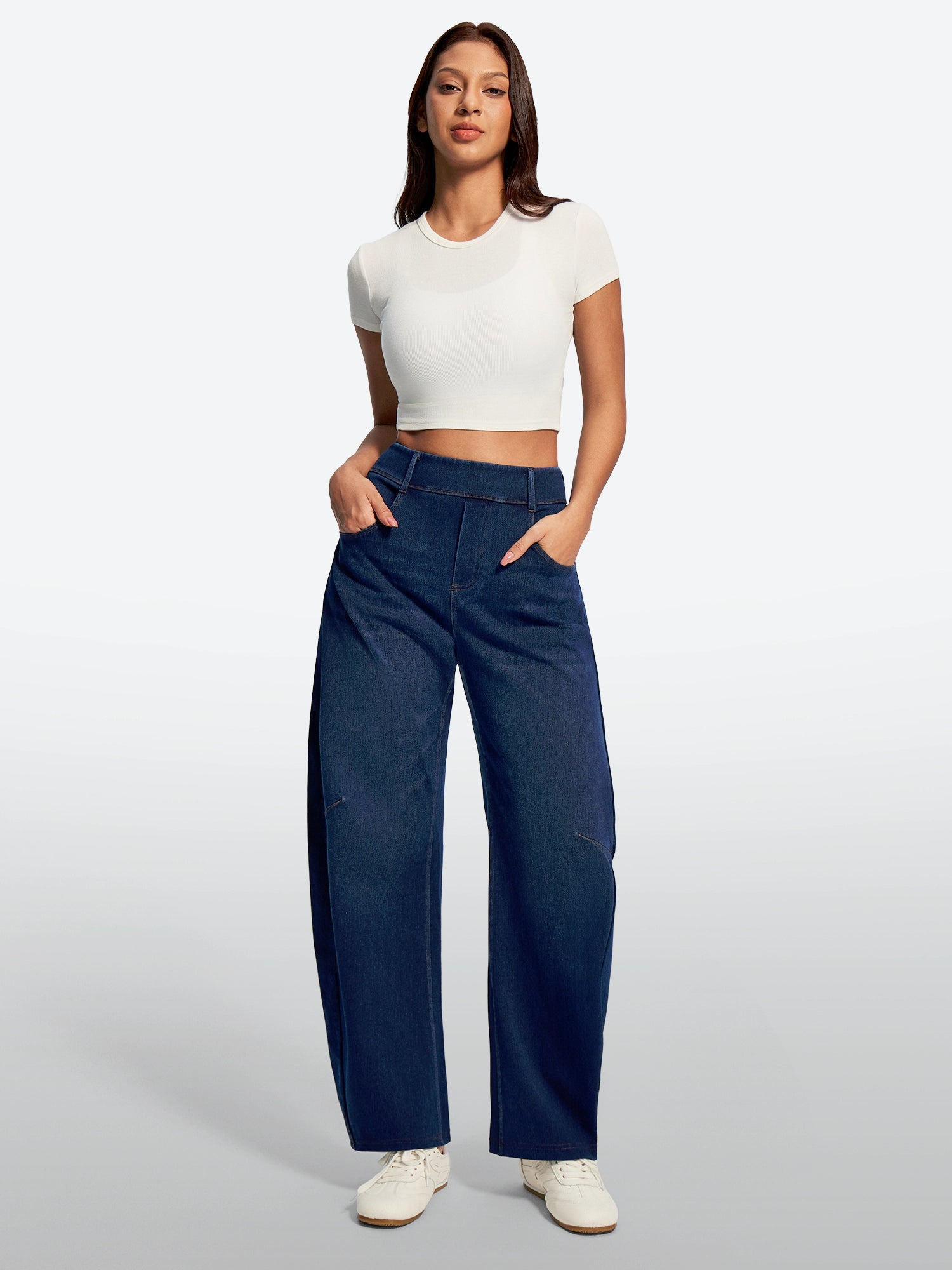 IUGA FlexDenim® Soft Pull-On Barrel-Leg Stretch Denim Pants With 4 Pockets