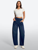 IUGA FlexDenim® Soft Pull-On Barrel-Leg Stretch Denim Pants With 4 Pockets
