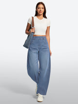 IUGA FlexDenim® Soft Pull-On Barrel-Leg Stretch Denim Pants With 4 Pockets