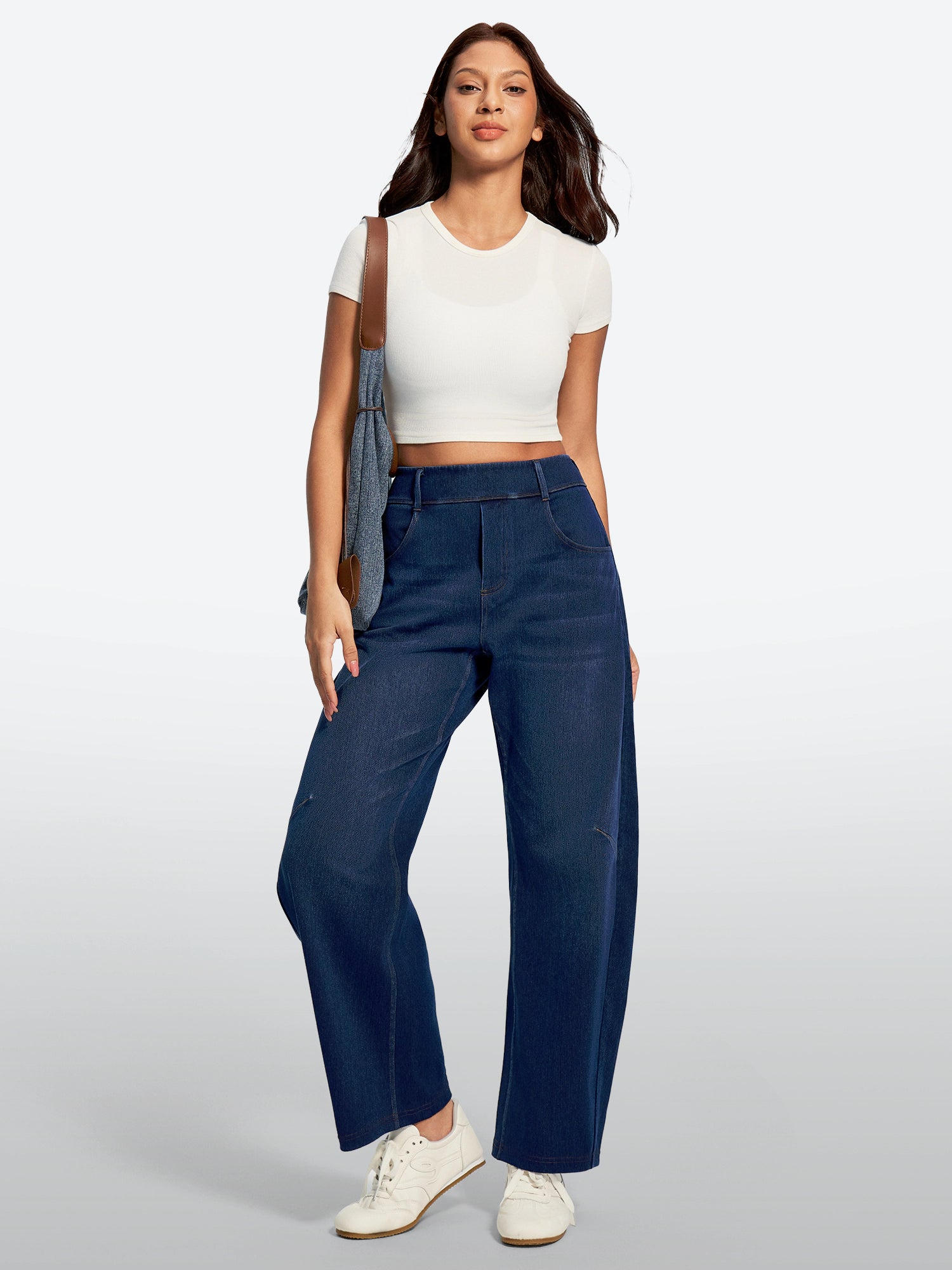 IUGA FlexDenim® Soft Pull-On Barrel-Leg Stretch Denim Pants With 4 Pockets