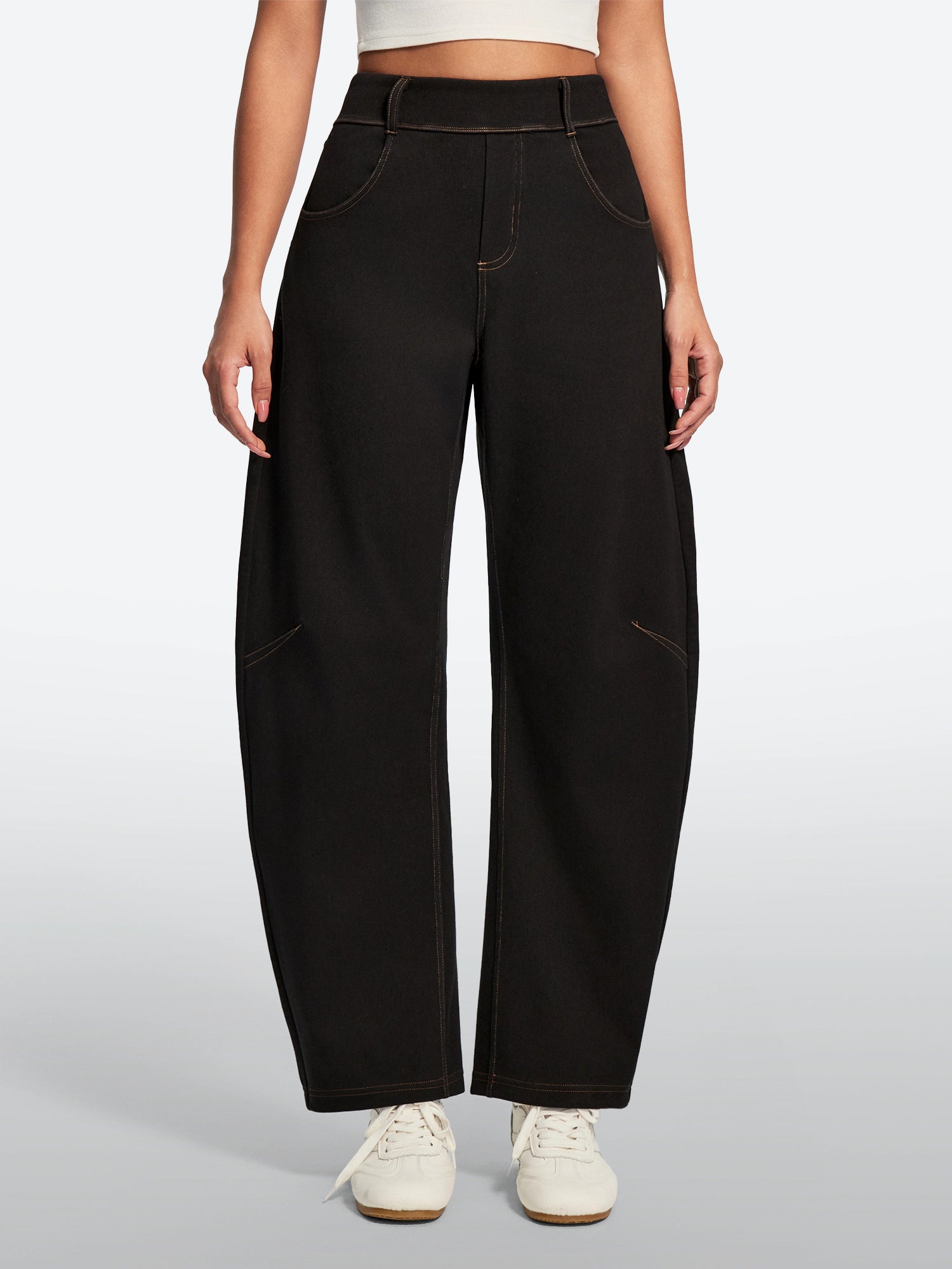 IUGA FlexDenim® Soft Pull-On Barrel-Leg Stretch Denim Pants With 4 Pockets