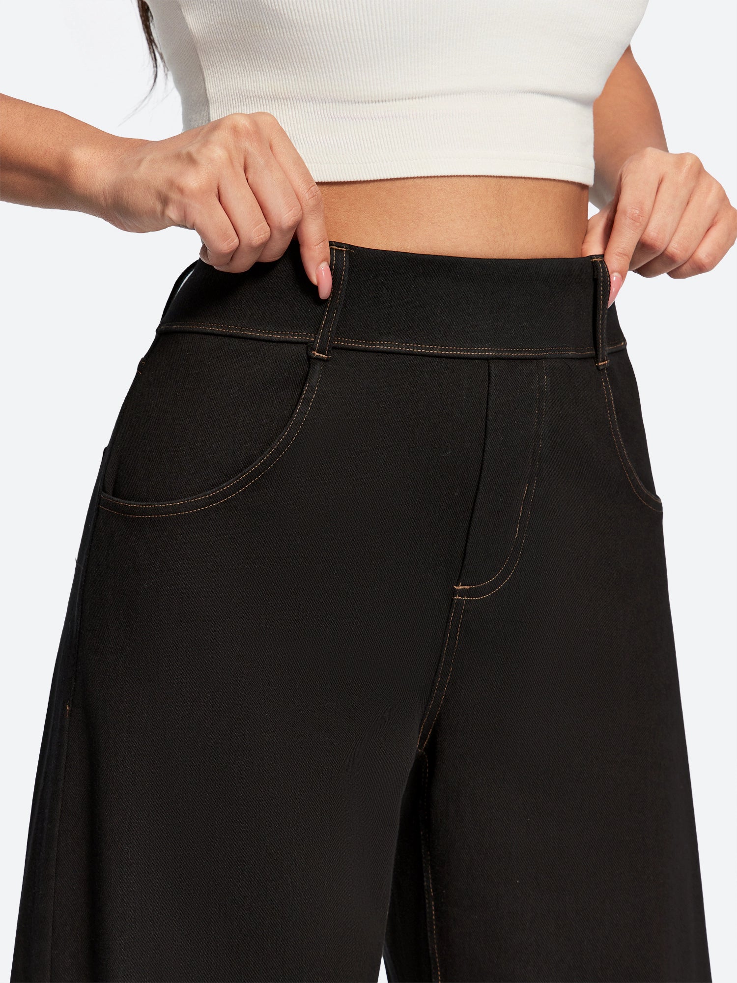 IUGA FlexDenim® Soft Pull-On Barrel-Leg Stretch Denim Pants With 4 Pockets