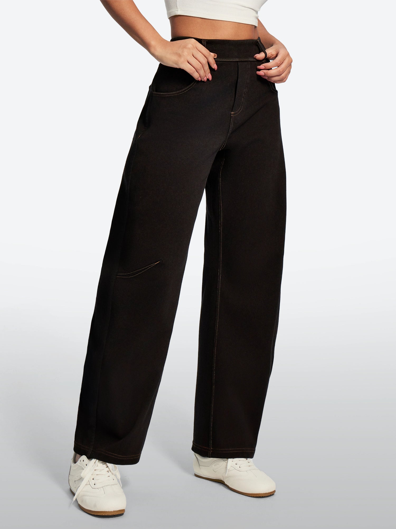 IUGA FlexDenim® Soft Pull-On Barrel-Leg Stretch Denim Pants With 4 Pockets