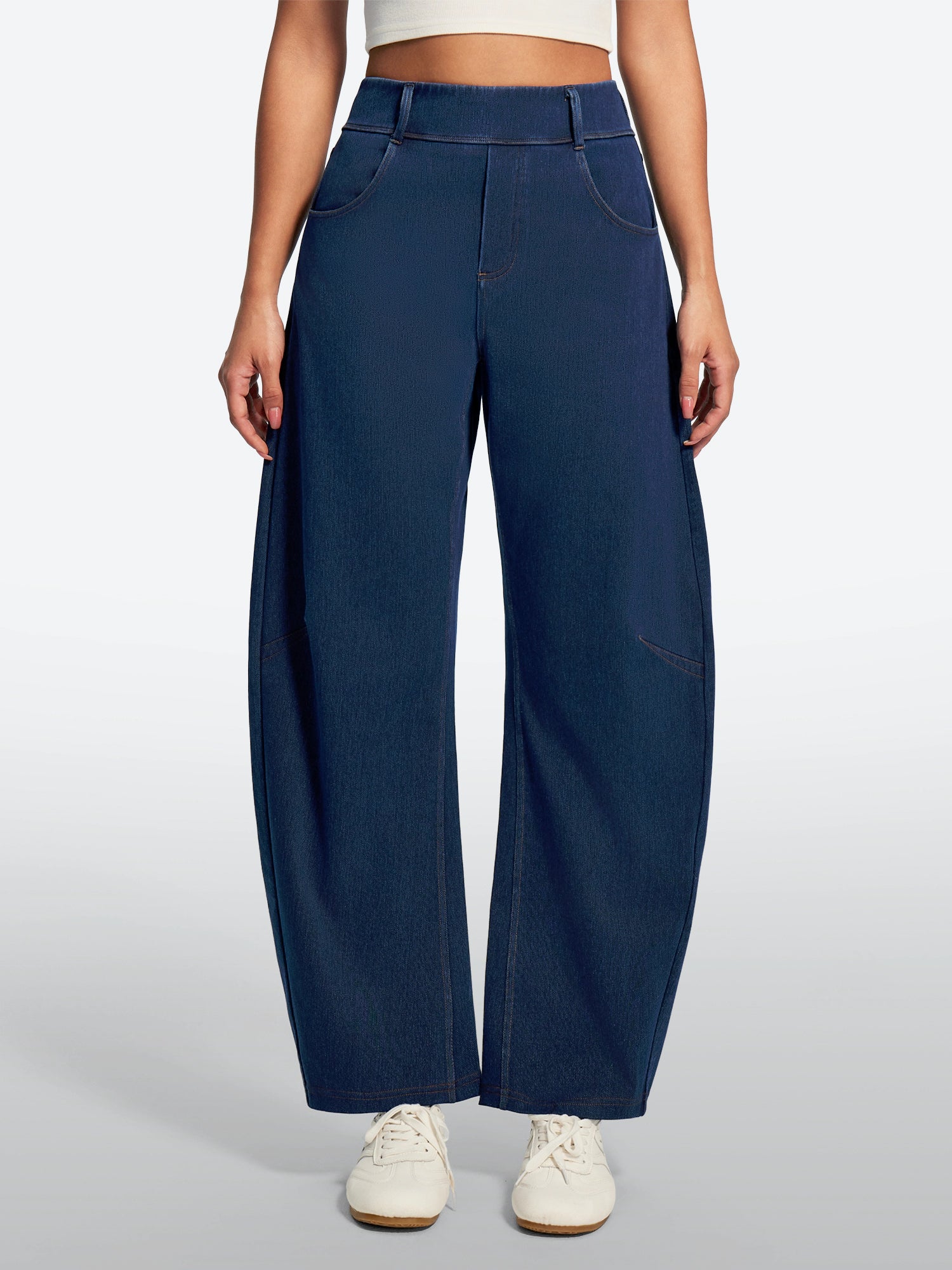IUGA FlexDenim® Soft Pull-On Barrel-Leg Stretch Denim Pants With 4 Pockets