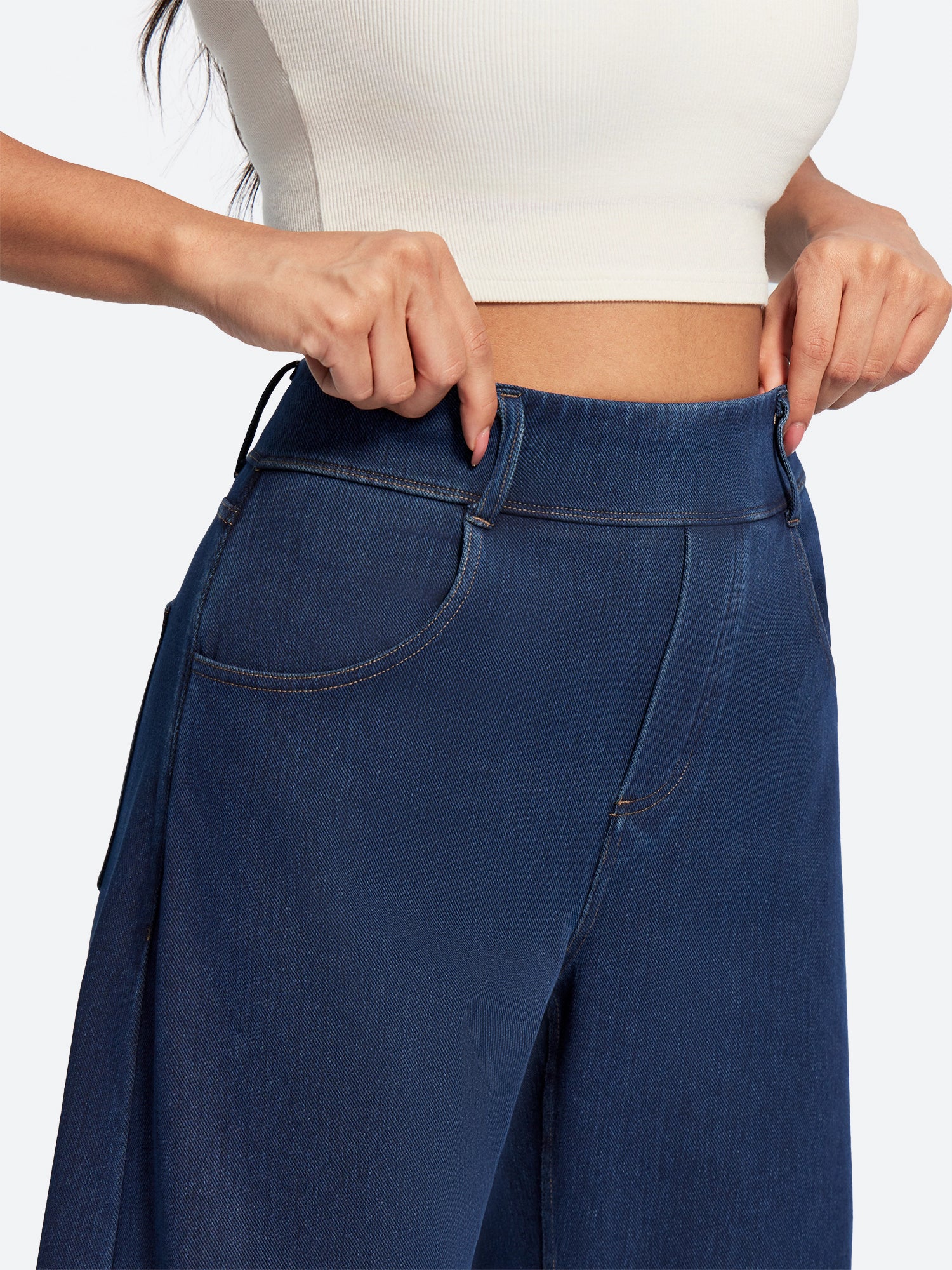 IUGA FlexDenim® Soft Pull-On Barrel-Leg Stretch Denim Pants With 4 Pockets