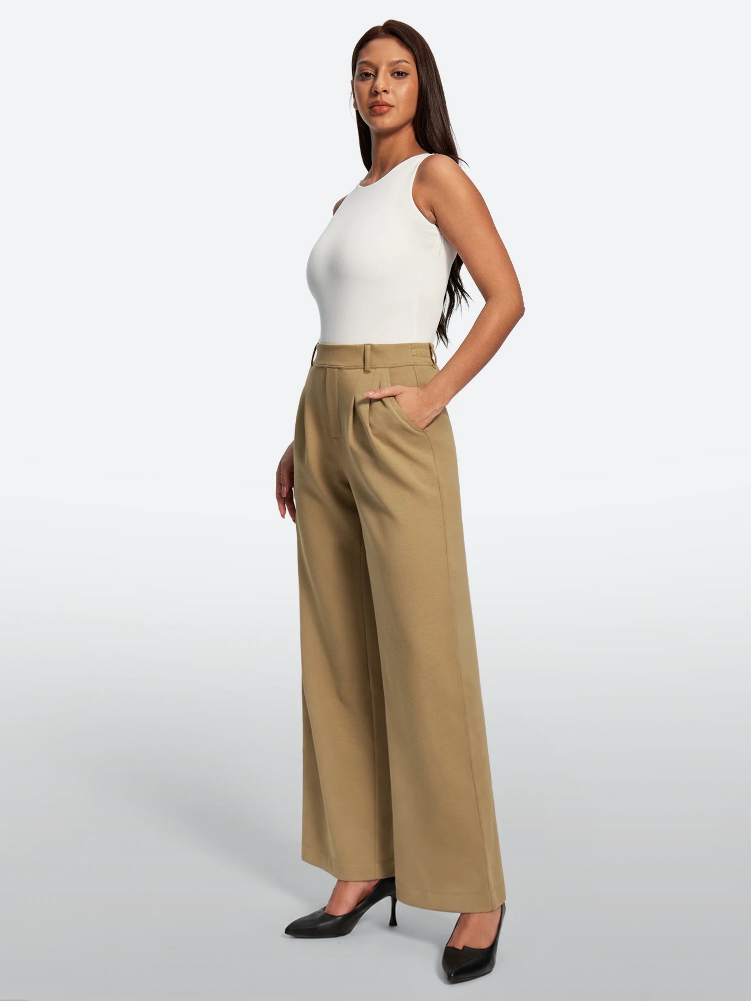 IUGA Wide-Leg Drapey Stretch Work Pants With Pockets | Affordable Yoga Leggings & Activewear by IUGA