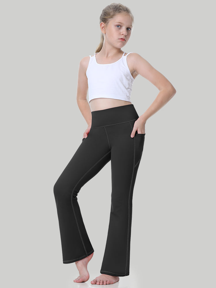 IUGA Girls' High Waist Flared Yoga Pants With Pocket - Black / XS