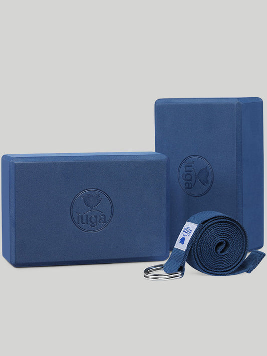 IUGA yoga blocks with strap dark blue