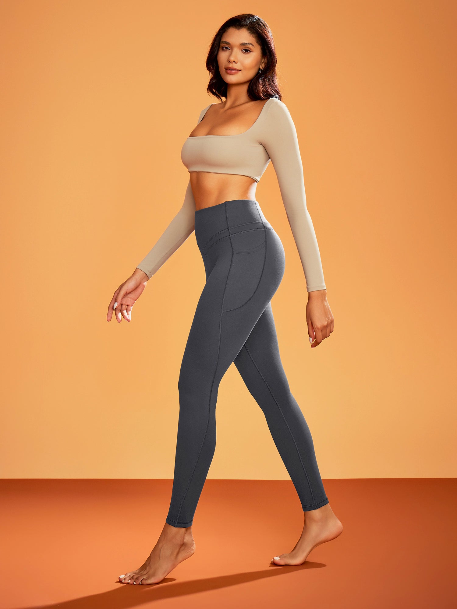 IUGA Heatlab® Sandwich Waistband Fleece Lined No Front Seam Leggings