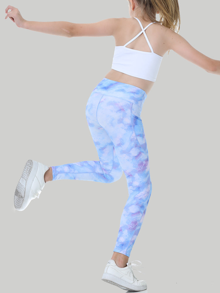 Navy Blue Tie Dye High Waisted Yoga Pants with Pockets Tummy