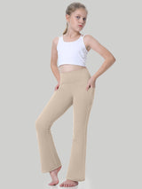 IUGA Girls' High Waist Flared Yoga Pants With Pocket khaki